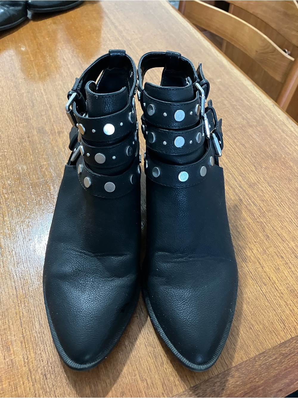 Black Pointed Ankle Booties with Studded Buckle Straps - Circus by Sam Edelman